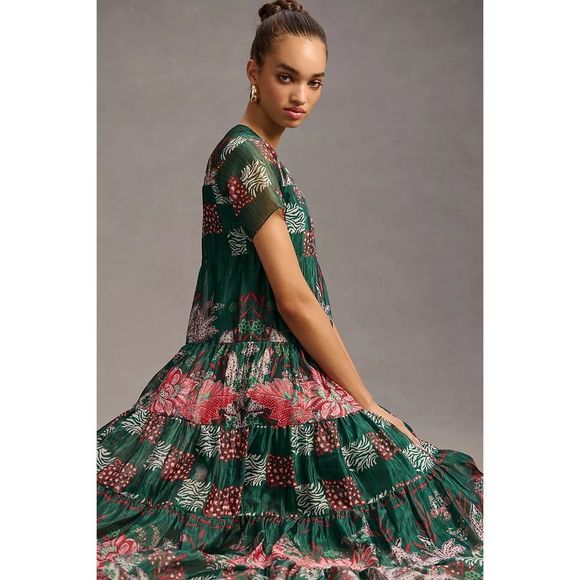 Anthropologie x Bhanuni Jyoti Tiered Short-Sleeve Dress Size 2X Plus - Picture 4 of 10